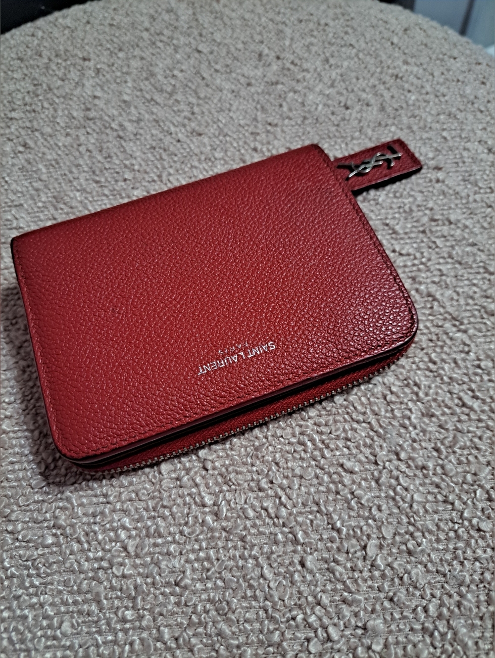 Saint Laurent Red Pebbled Zip-Around Card Wallet